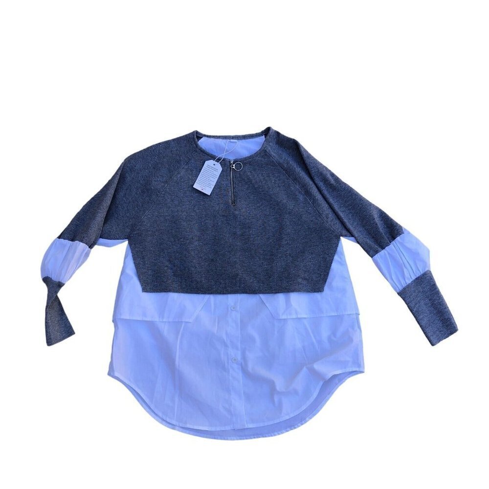 MADE WITH LOVE HEART Sweater Women's MED Grey Button Down Top Long Sleeve NWTโโ